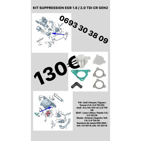 Kit suppression de la vanne EGR 1.6/2.0TDI VAG